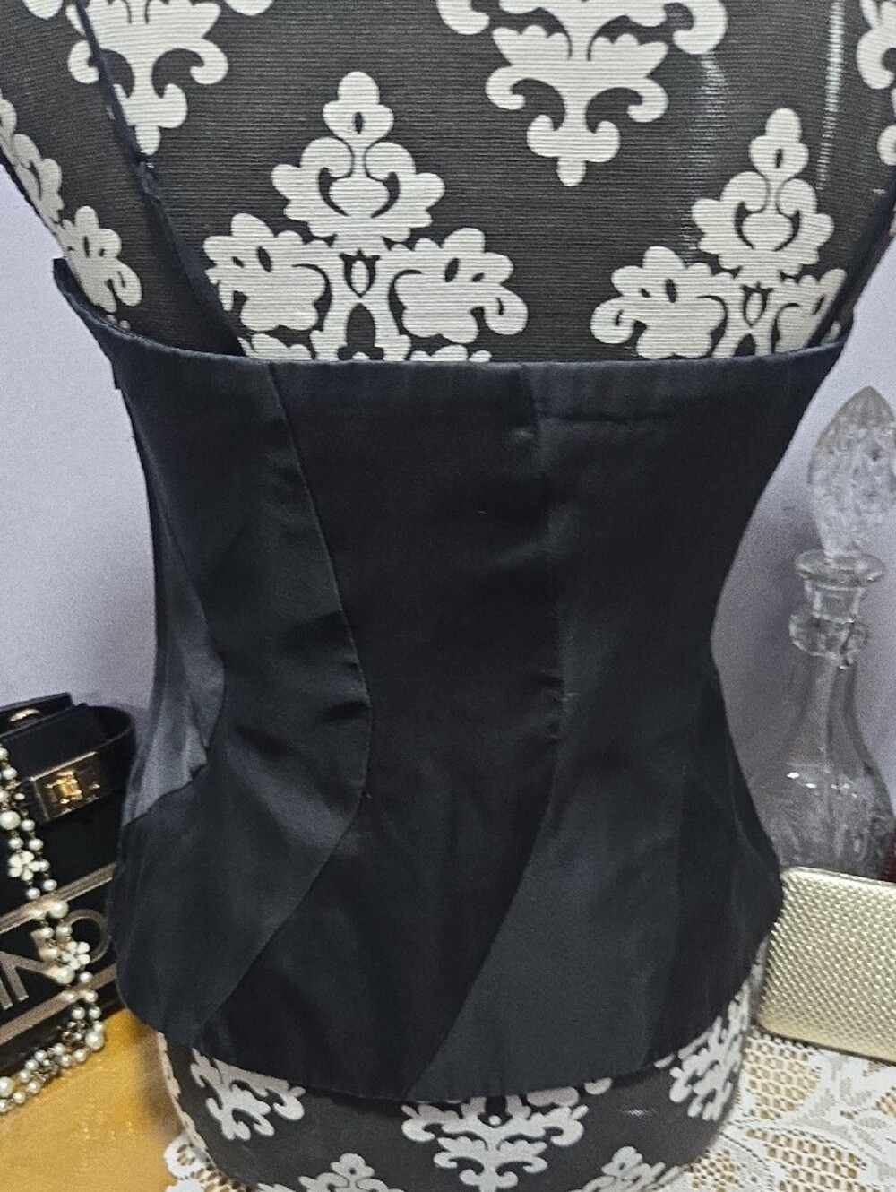White House Black Market Black and Floral Strapless Top - Picture 6 of 13
